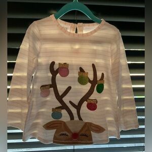 Mud Pie Festive Reindeer Long Sleeve Shirt - Cream